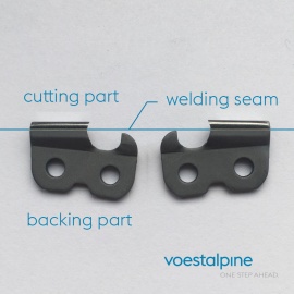 A global first: Bimetal saw chains with the highest possible resistance-The chain saw element, consists of the laser-welded cutting and backing part