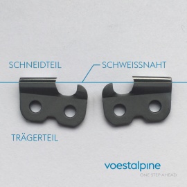 Weltneuheit: Sägeketten aus Bimetall mit höchster Widerstandskraft-Schneidglied einer Sägekette - bestehend aus dem zusammengeschweißten Träger- und Schneidteil